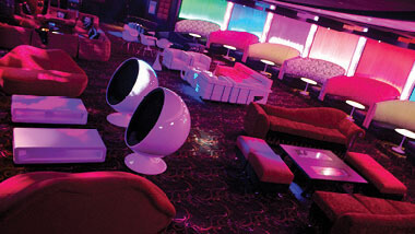 The seating area inside Boogie Nights night club at Hollywood Casino in St. Louis, Missouri.