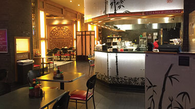 The dining room and counter inside Phat Tai at Hollywood Casino in St. Louis, Missouri.