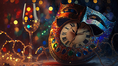 NYE clock and champagne glass