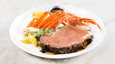 Steak with crab legs