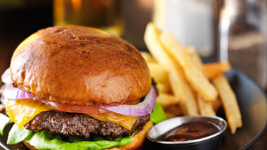 burger fries and beer
